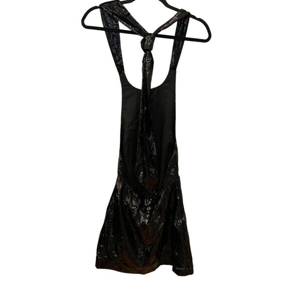 Zara Womens Mini Tied Halter Dress S Black Shiny Velvet Open Back 8909/039 NWT - Picture 3 of 11